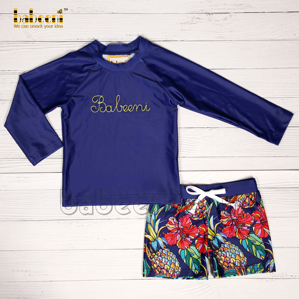 Letter hand-embroidery stars swim shorts set for little boy - FWB 07